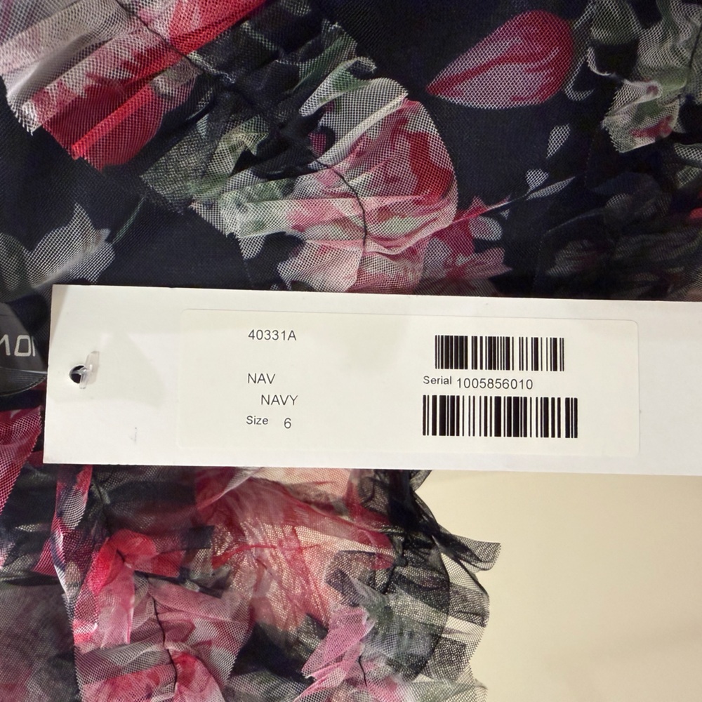 JOVANI 40331 | Off the Shoulder Floral Navy Gown | Ruffles | Women’s 6 - Picture 9 of 11
